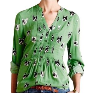 Maeve Green Blouse with Dog Print